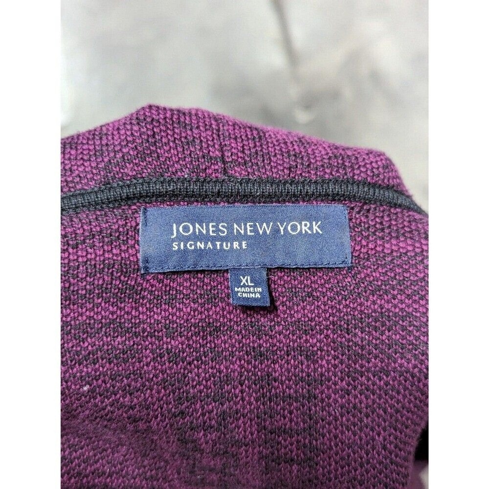 Purple & Black Houndstooth Collared Cardigan Sweater with Belt Quiet Luxury XL - Picture 8 of 9